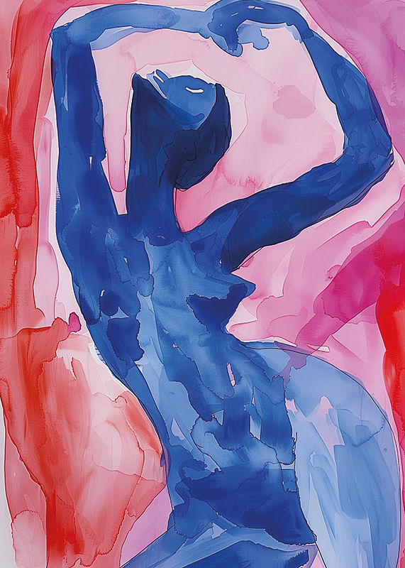 Een blauw silhouet tegen een roze achtergrond creëert een gevoel van beweging en schoonheid-12