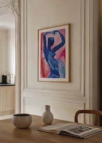 A blue silhouette against a pink background creates a sense of movement and beauty-8