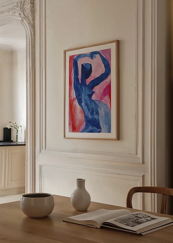 A blue silhouette against a pink background creates a sense of movement and beauty-12