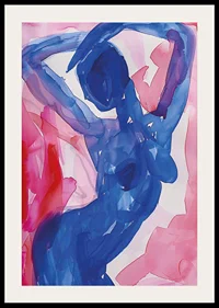 A blue silhouette dances elegantly against a background of pink tones-2