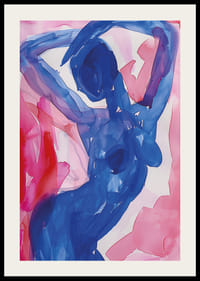 Mėlynas siluetas elegantiškai šoka rožinių tonų fone-2