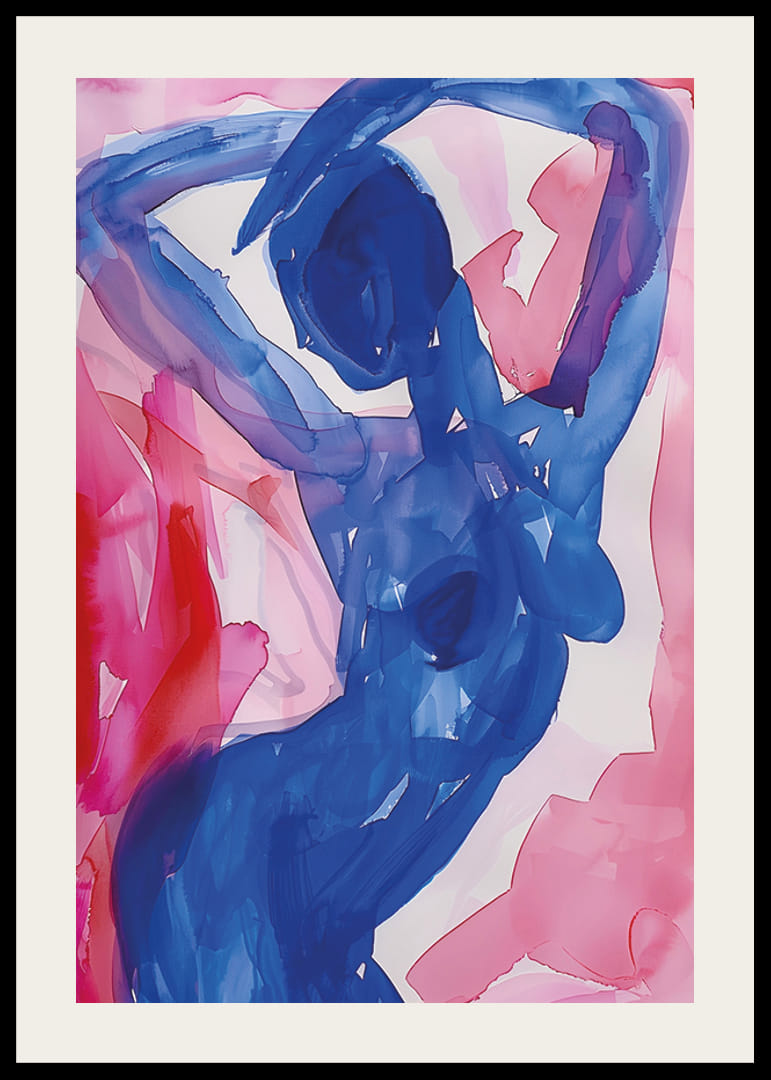 Mėlynas siluetas elegantiškai šoka rožinių tonų fone-12