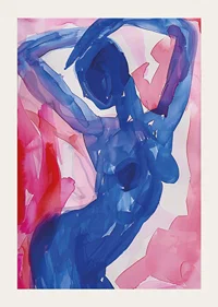 A blue silhouette dances elegantly against a background of pink tones-3