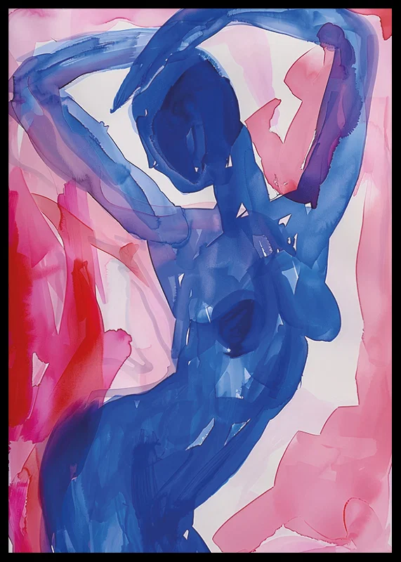 A blue silhouette dances elegantly against a background of pink tones-12
