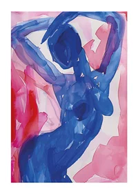 A blue silhouette dances elegantly against a background of pink tones-1