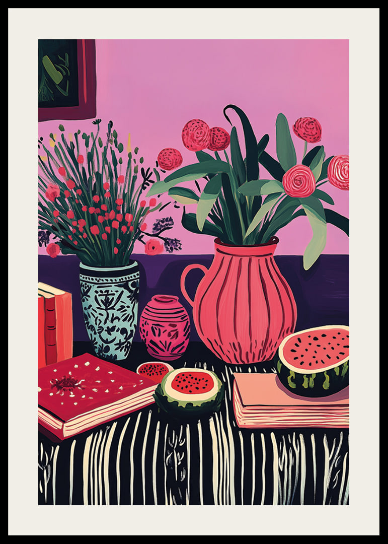 An explosion of colors with flowers and fruits brings the room to life-12