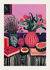 An explosion of colors with flowers and fruits brings the room to life-3