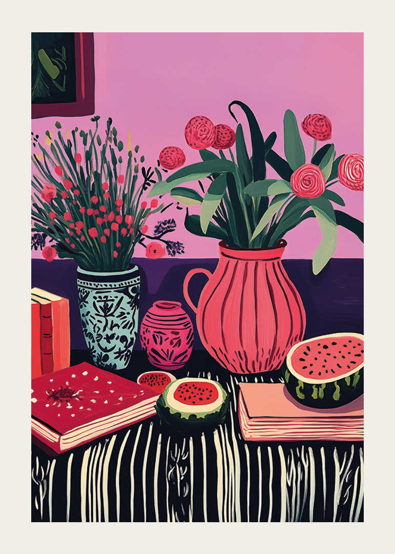 An explosion of colors with flowers and fruits brings the room to life-12