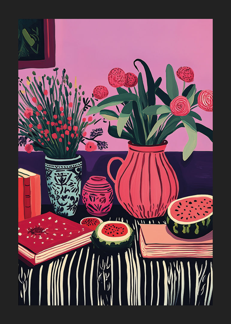 An explosion of colors with flowers and fruits brings the room to life-12