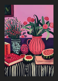 En explosion av färger med blommor och frukter ger rummet liv-5