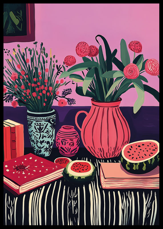 An explosion of colors with flowers and fruits brings the room to life-12