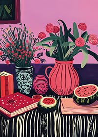 An explosion of colors with flowers and fruits brings the room to life-7