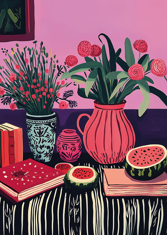 Een explosie van kleuren met bloemen en fruit brengt de kamer tot leven-12