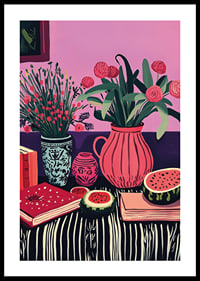 An explosion of colors with flowers and fruits brings the room to life-0