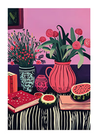 An explosion of colors with flowers and fruits brings the room to life-1