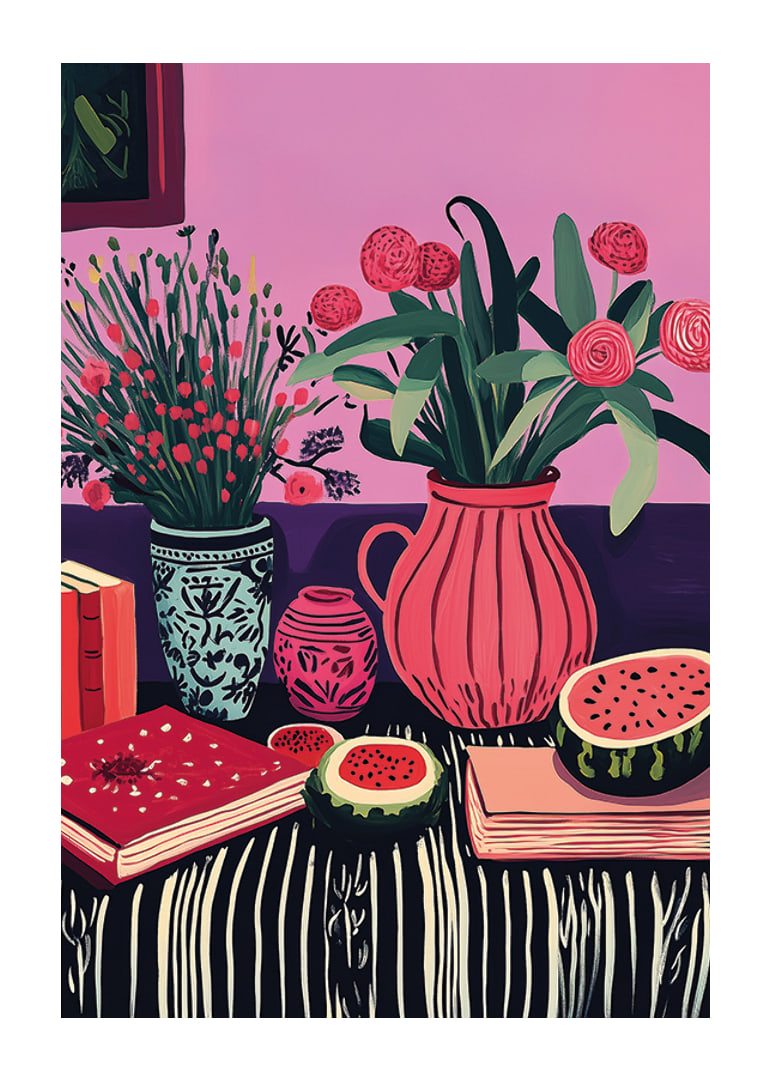 An explosion of colors with flowers and fruits brings the room to life-12