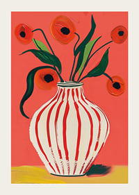 Colorful poppy flowers in striped vase against vibrant background-3