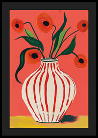 Colorful poppy flowers in striped vase against vibrant background-4
