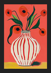 Colorful poppy flowers in striped vase against vibrant background-5