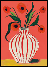 Colorful poppy flowers in striped vase against vibrant background-6
