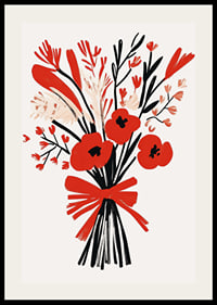 Livfullt blomsterarrangemang med starka röda och svarta toner-2