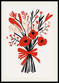 Livfullt blomsterarrangemang med starka röda och svarta toner-2