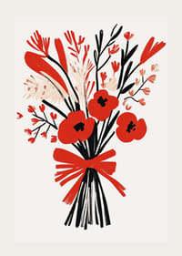 Livfullt blomsterarrangemang med starka röda och svarta toner-3