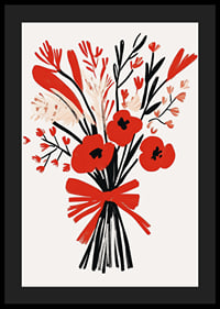 Livfullt blomsterarrangemang med starka röda och svarta toner-4