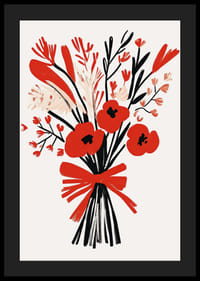 Livfullt blomsterarrangemang med starka röda och svarta toner-4