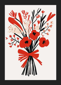 Livfullt blomsterarrangemang med starka röda och svarta toner-5