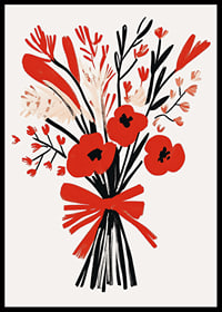 Livfullt blomsterarrangemang med starka röda och svarta toner-6