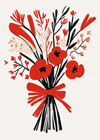 Livfullt blomsterarrangemang med starka röda och svarta toner-7