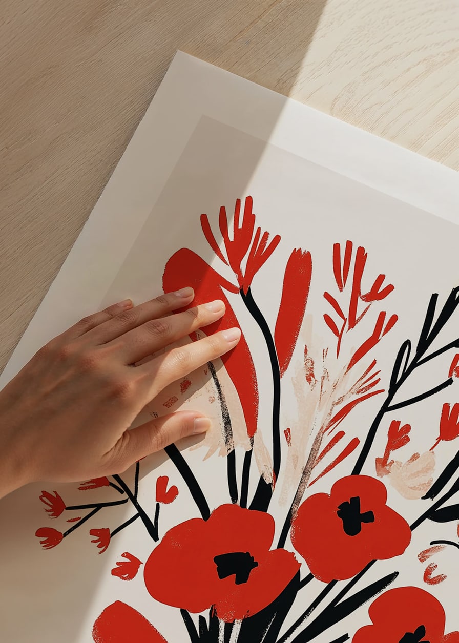Livfullt blomsterarrangemang med starka röda och svarta toner-12