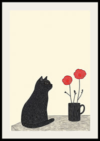 Eine Katze betrachtet Blumen mit Geheimnis und Einfachheit-2
