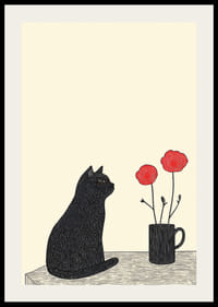 En katt betraktar blommor med mystik och enkelhet-2