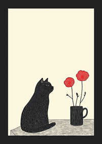 Eine Katze betrachtet Blumen mit Geheimnis und Einfachheit-5
