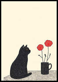 Eine Katze betrachtet Blumen mit Geheimnis und Einfachheit-6