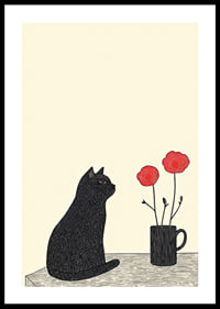 Eine Katze betrachtet Blumen mit Geheimnis und Einfachheit-0