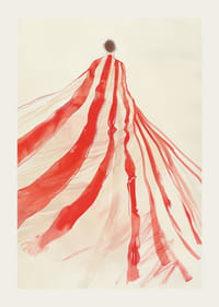 Vznášajúce sa červené stuhy sa preháňajú vzduchom s jemnou eleganciou-3