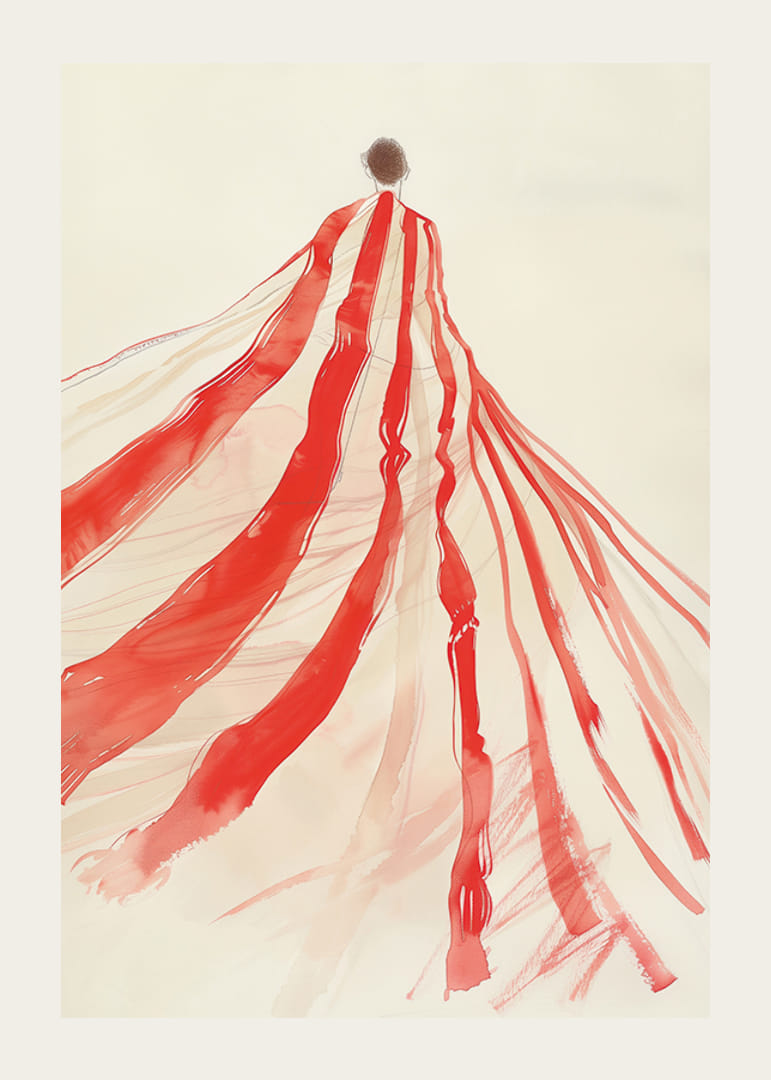 Vznášajúce sa červené stuhy sa preháňajú vzduchom s jemnou eleganciou-12