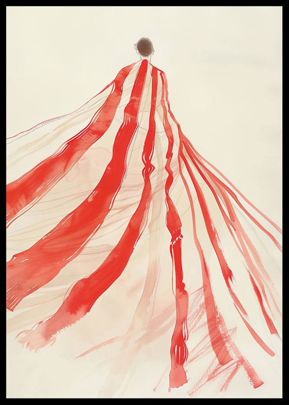 Floating red ribbons sweep through the air with soft elegance-12