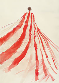Floating red ribbons sweep through the air with soft elegance-3