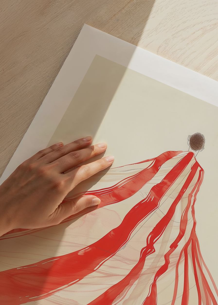 Floating red ribbons sweep through the air with soft elegance-12