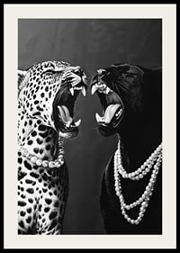 Two predators in pearls, strong and elegant against a dark background-2
