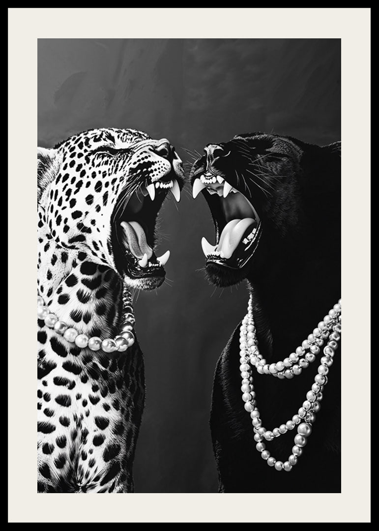 Two predators in pearls, strong and elegant against a dark background-12