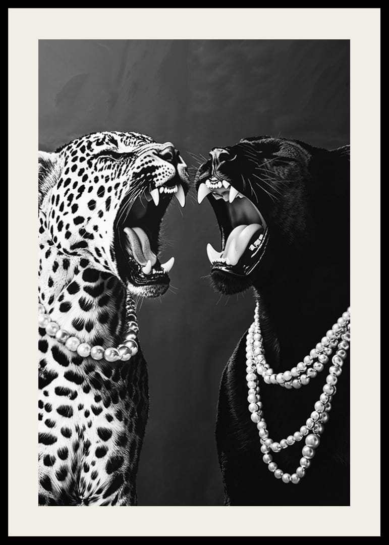 Två rovdjur i pärlor, starka och eleganta mot mörk bakgrund-12