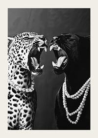 Two predators in pearls, strong and elegant against a dark background-3