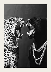 Två rovdjur i pärlor, starka och eleganta mot mörk bakgrund-3