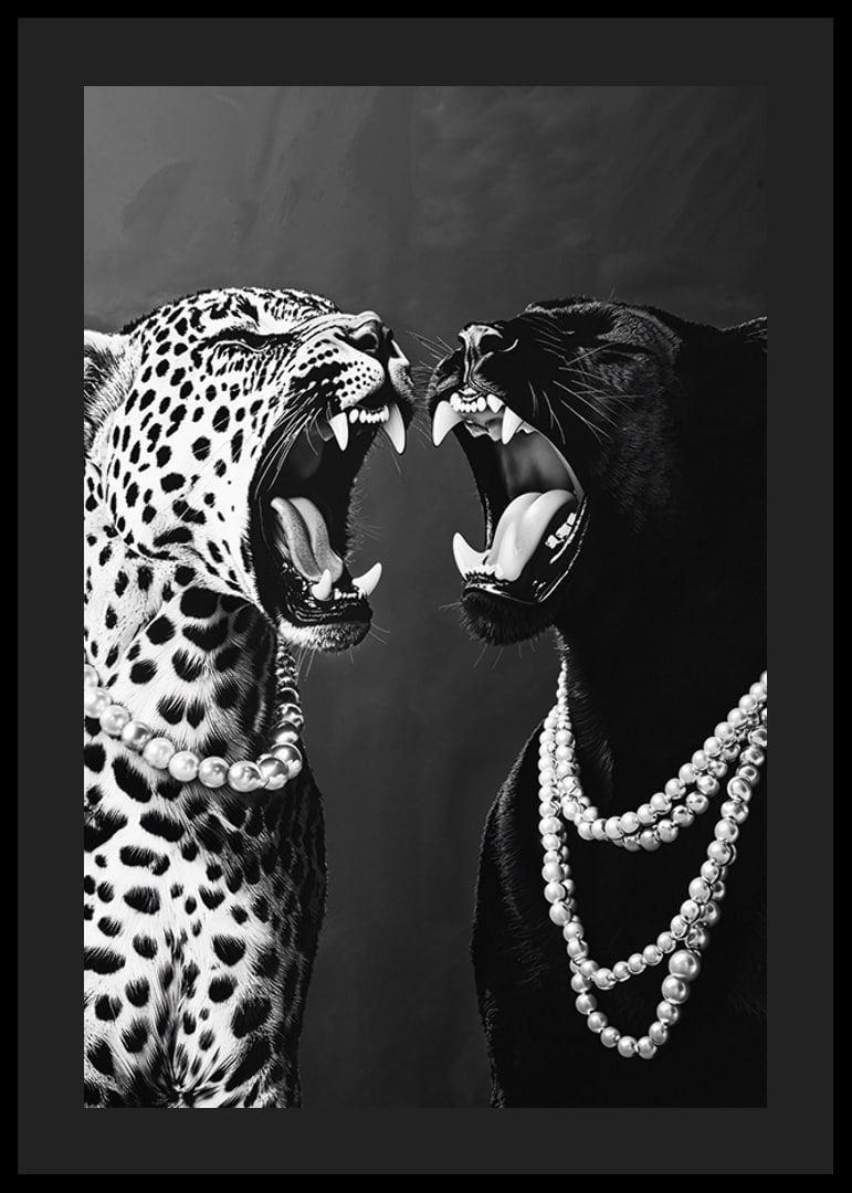 Two predators in pearls, strong and elegant against a dark background-12