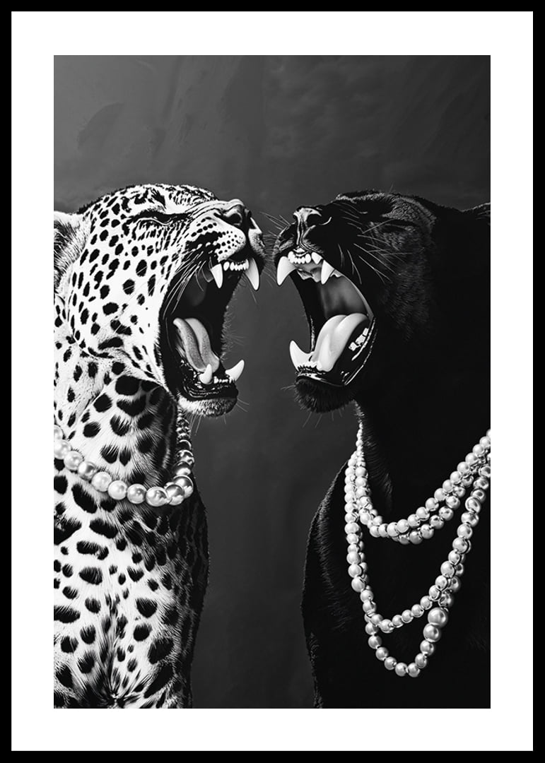 Two predators in pearls, strong and elegant against a dark background-12